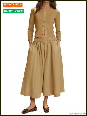 Ribbed Knit 2 Piece Midi Skirt Set Button Cardigan Casual Outfit
